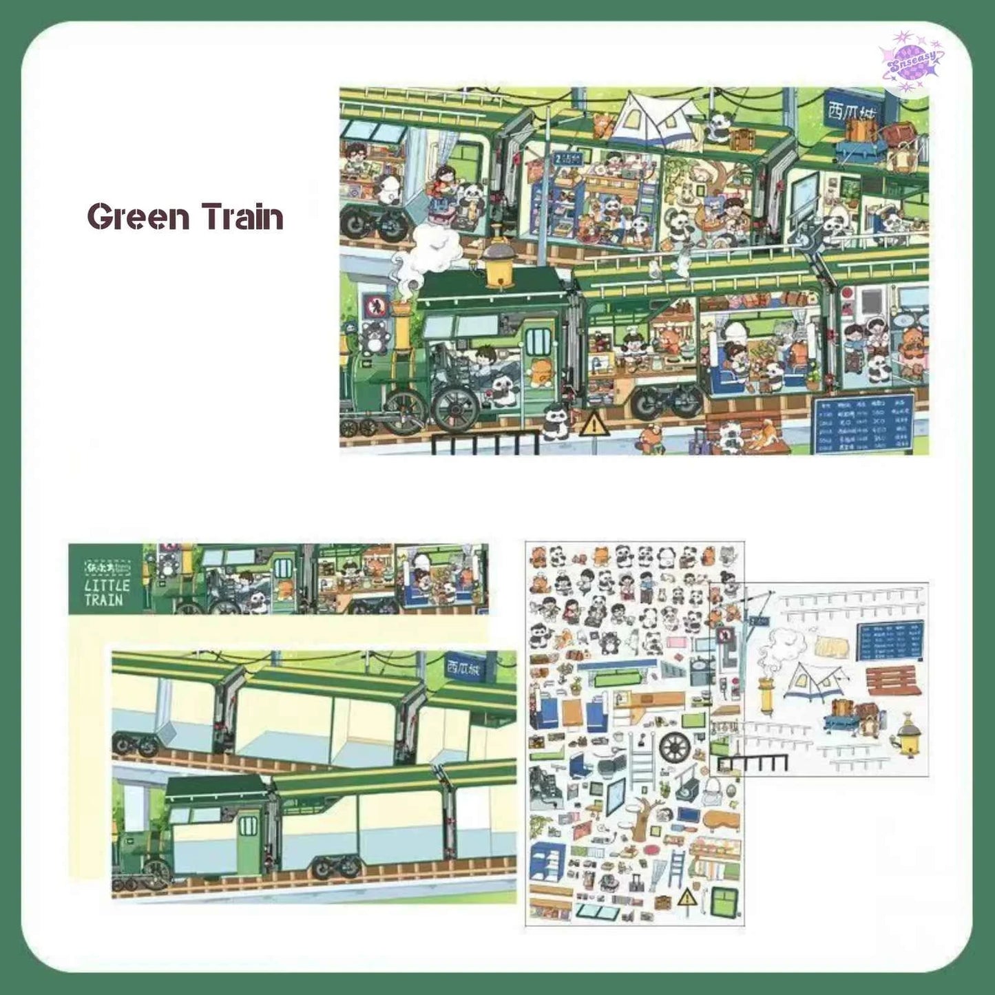 Jumbo Train and Cruise – Plus 3D Miniature Sticker Scenes - 2 Theme Sets: Green Train | Luxury Cruise