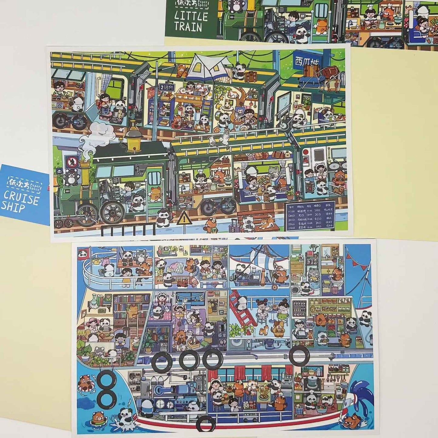 Jumbo Train and Cruise – Plus 3D Miniature Sticker Scenes - 2 Theme Sets: Green Train | Luxury Cruise
