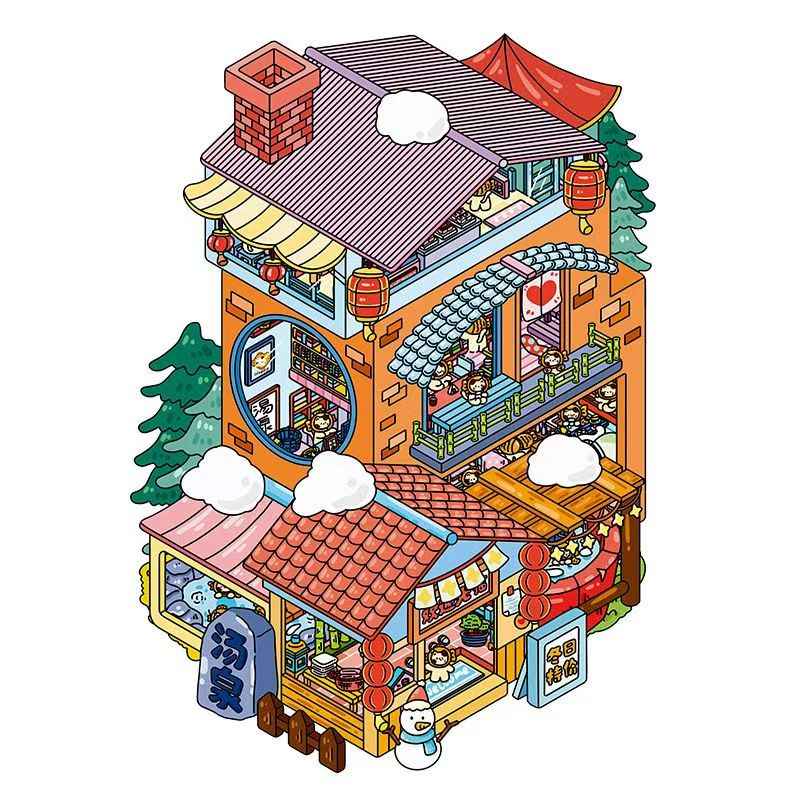 Flip-Top 3D Miniature Cottage - Plus Edition: Winter Hot Spring | Cyberpunk