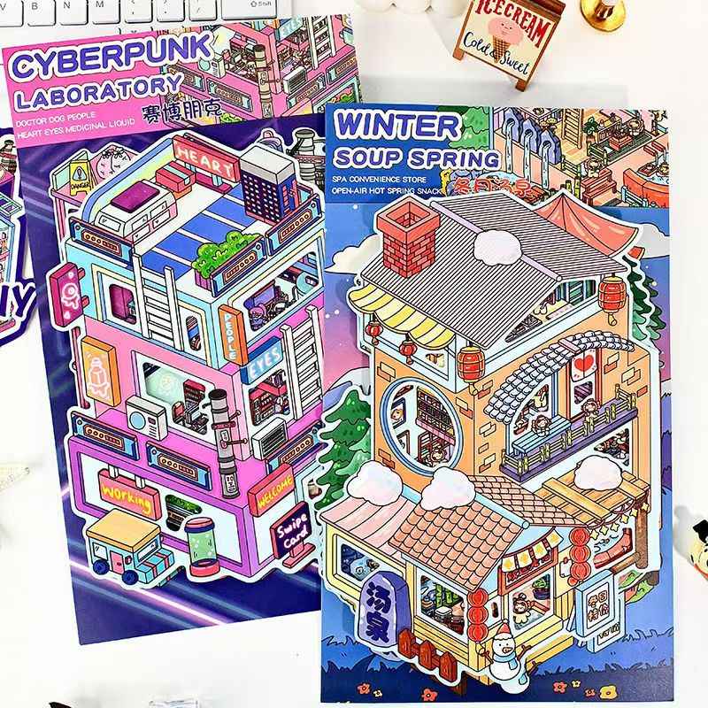 Flip-Top 3D Miniature Cottage - Plus Edition: Winter Hot Spring | Cyberpunk