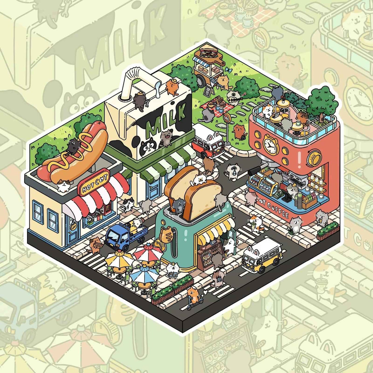 Cute Cat Sushi Street 3D DIY Miniature Sticker Scenes