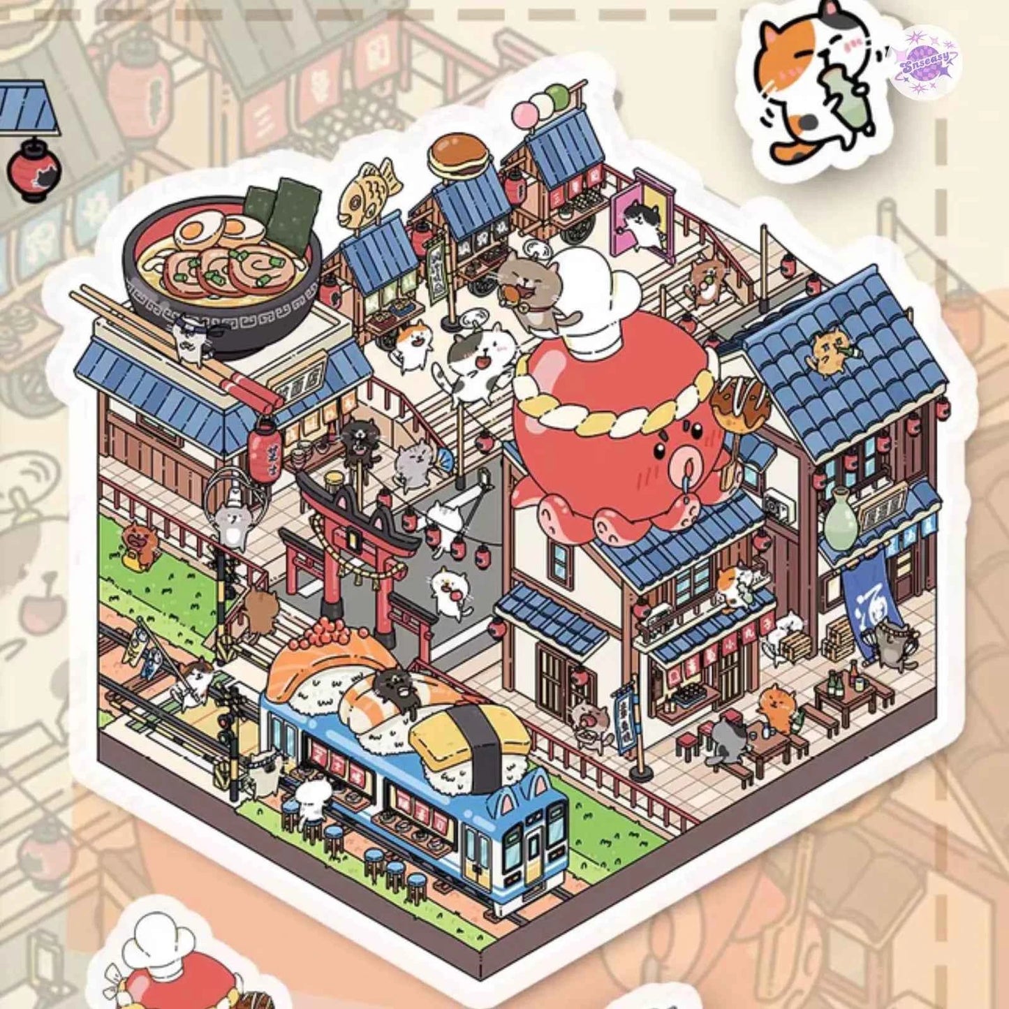 Cute Cat Sushi Street 3D DIY Miniature Sticker Scenes