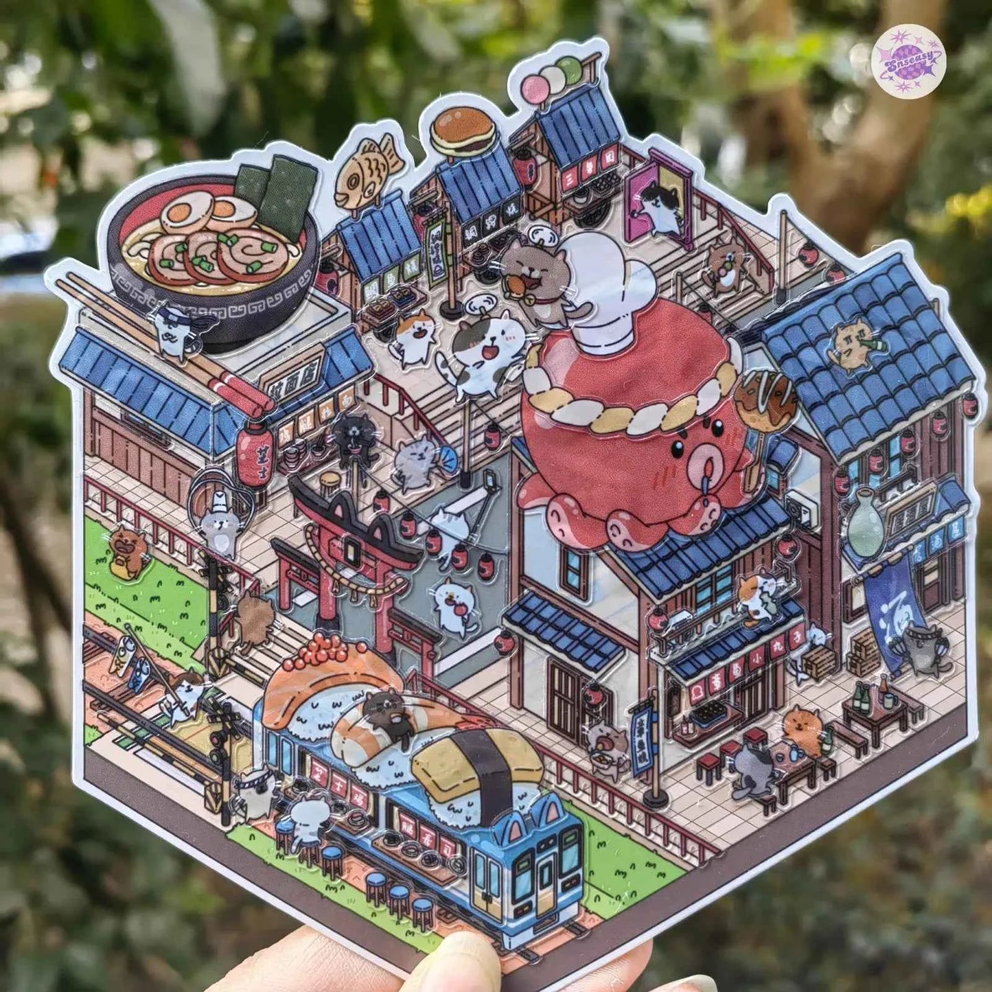 Cute Cat Sushi Street 3D DIY Miniature Sticker Scenes
