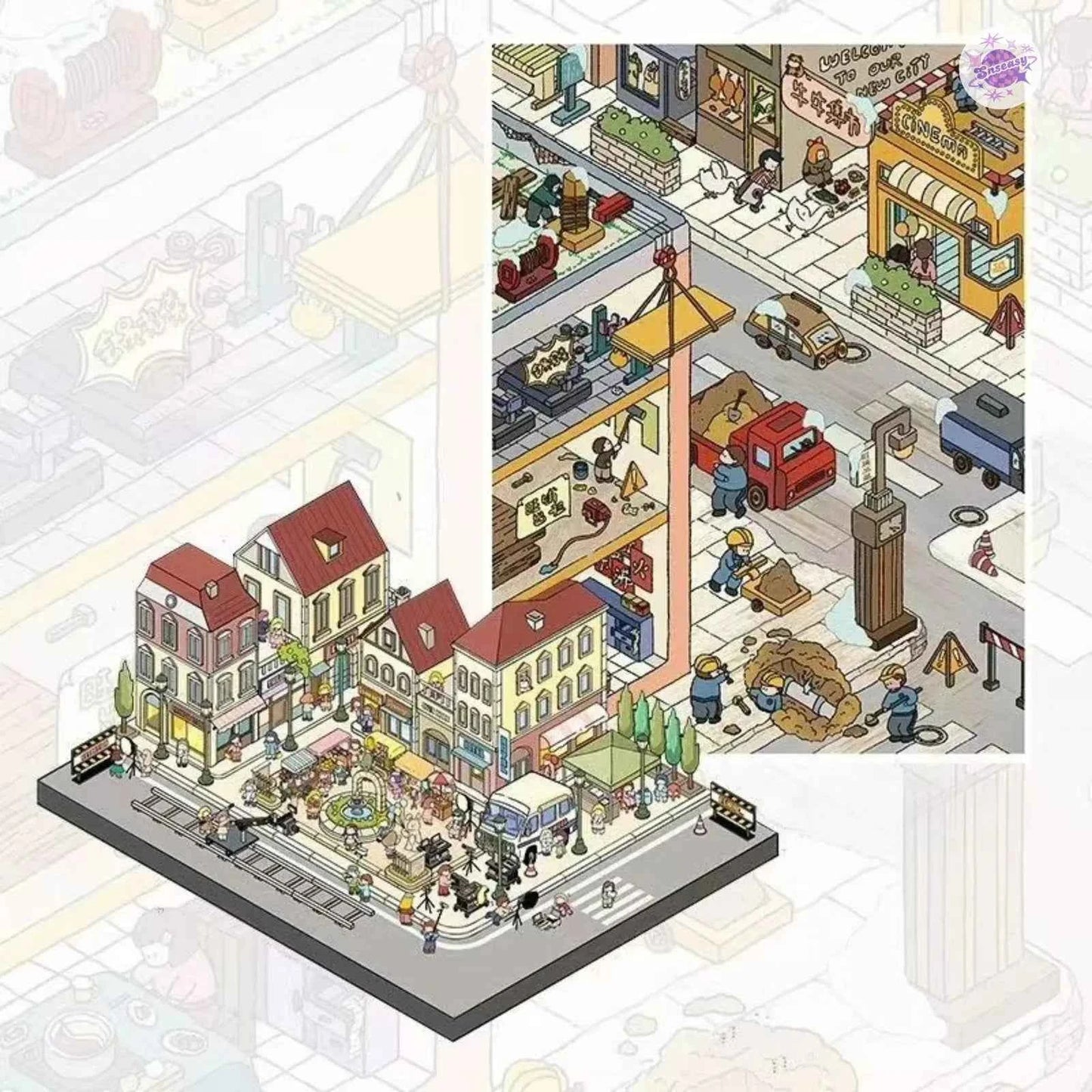 Original Plus 2-Theme 3D DIY Miniature Sticker Scenes: Construction Town & Filming Entry