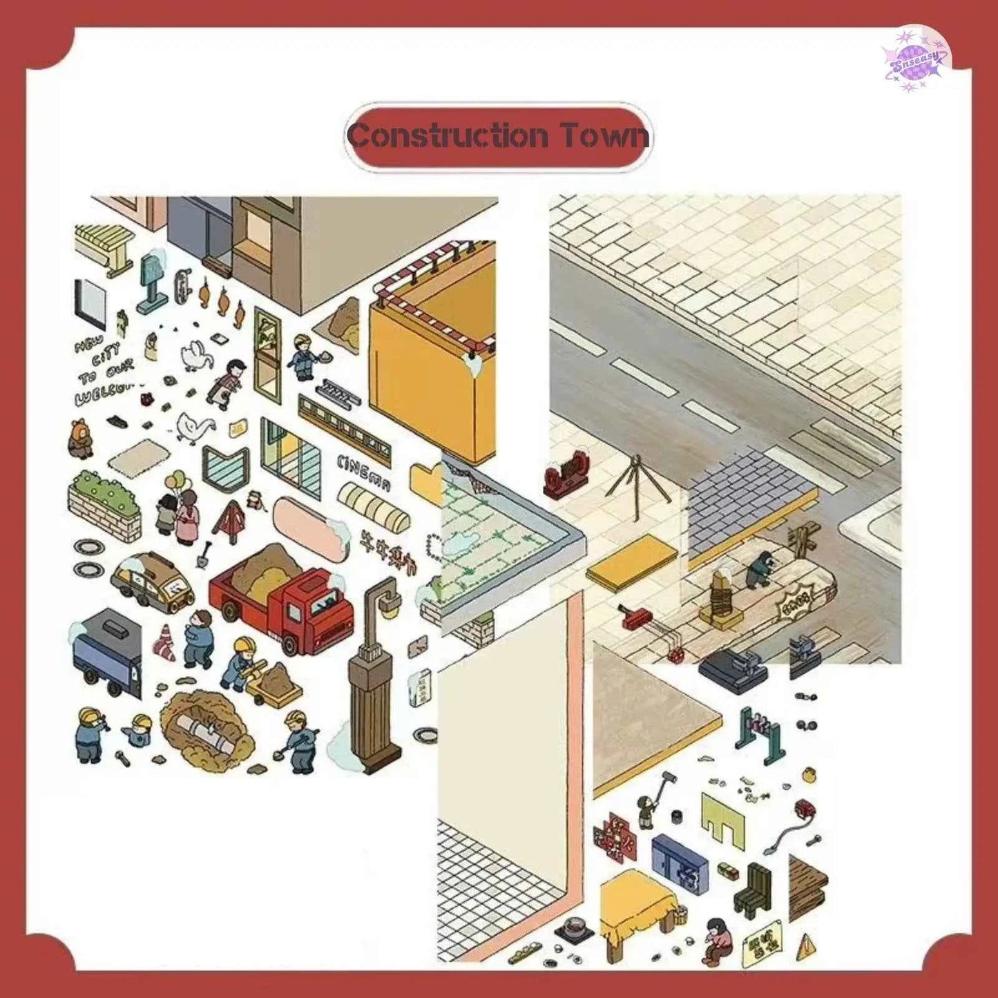 Original Plus 2-Theme 3D DIY Miniature Sticker Scenes: Construction Town & Filming Entry