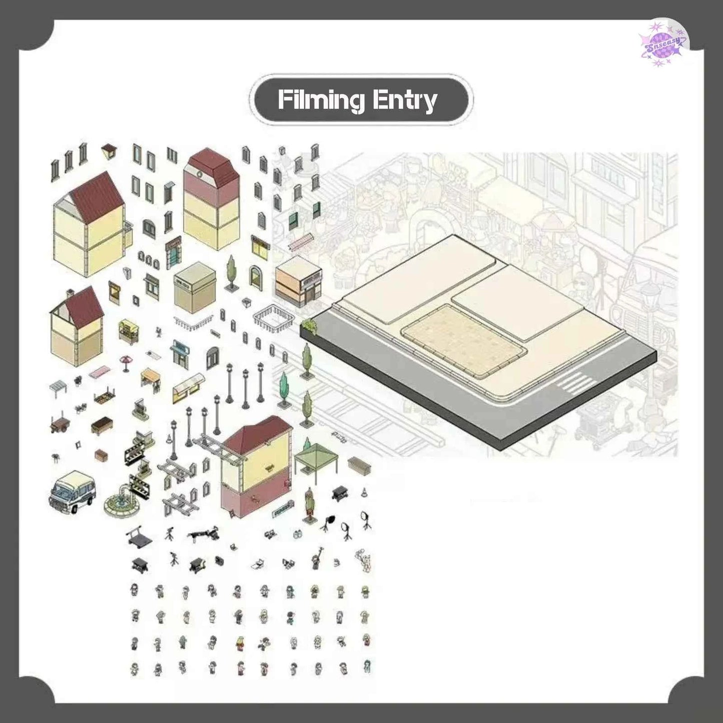 Original Plus 2-Theme 3D DIY Miniature Sticker Scenes: Construction Town & Filming Entry