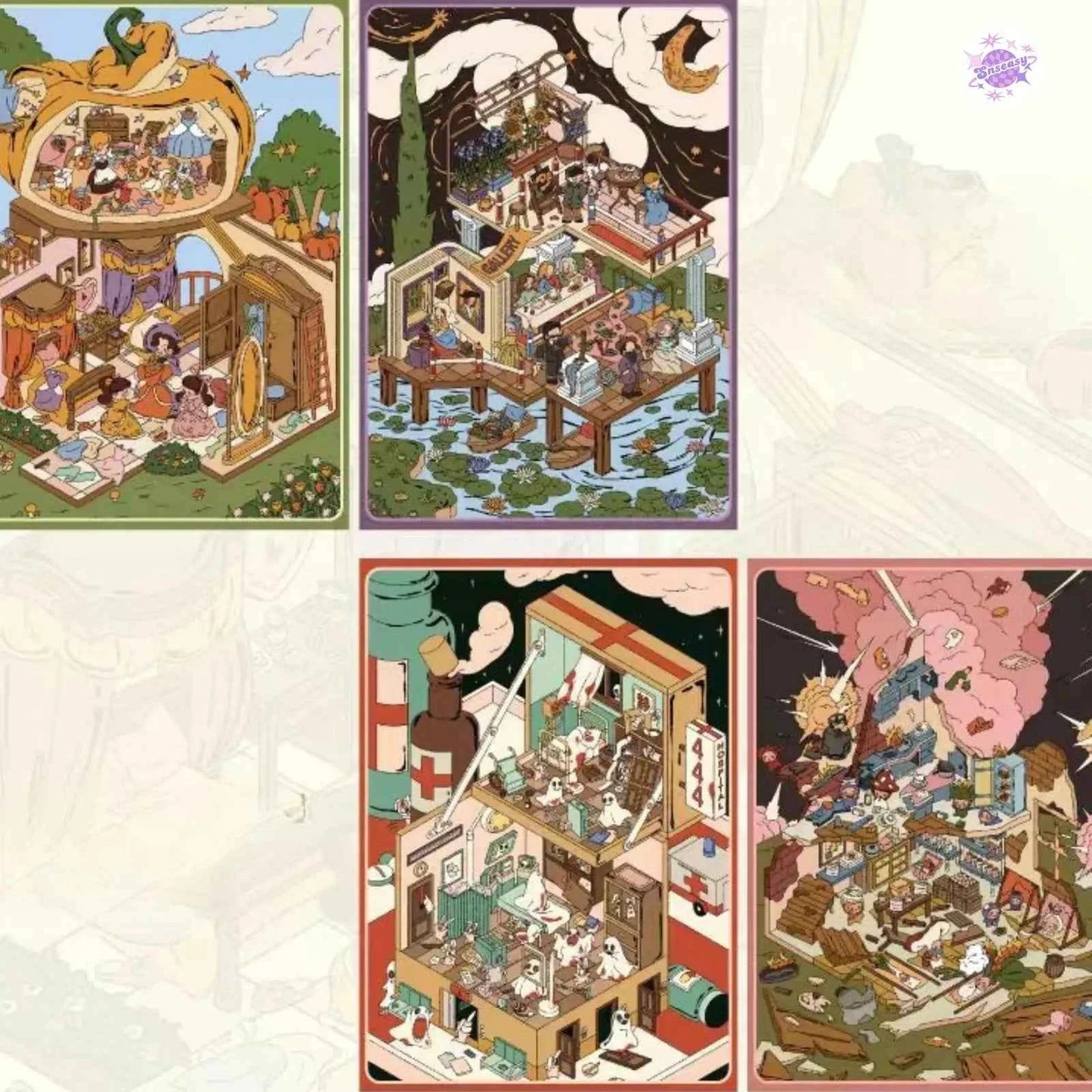Original 2.0 Plus – 3D DIY Miniature Sticker Scenes - 4 Theme Sets: Cinderella's Story | Ward 444 Mysteries | The End is Nigh | Museum Magic Night