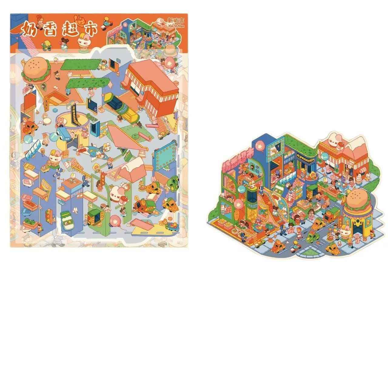 Original Plus 4-Theme 3D DIY Miniature Sticker Scenes: Snow Camping | Bone Street | Milky Supermarket | Milky Station