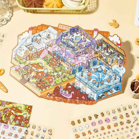 Fun World – 3D DIY Miniature Sticker Scenes - 2 Theme Sets: Chocolate Factory | Rainbow Fairyland
