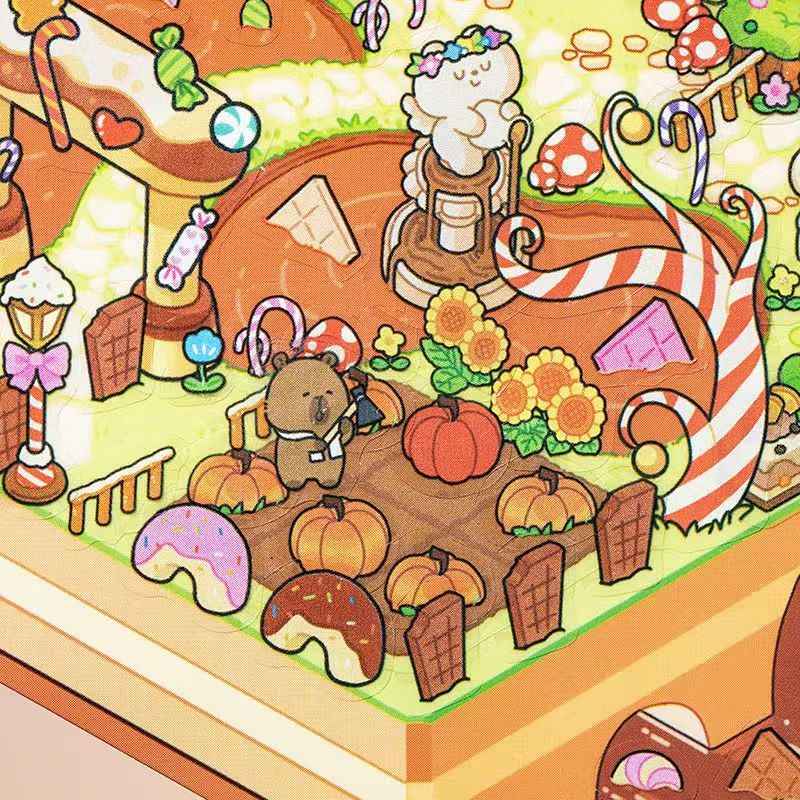 Fun World – 3D DIY Miniature Sticker Scenes - 2 Theme Sets: Chocolate Factory | Rainbow Fairyland