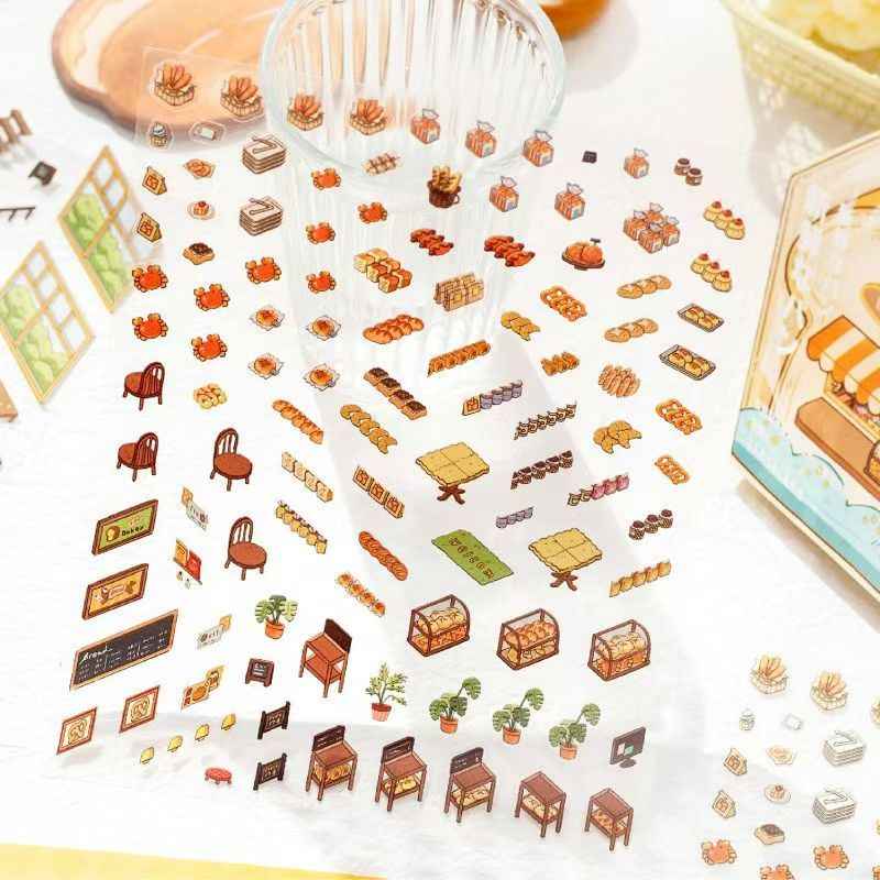 Micro Mini Shop - 3D DIY Miniature Sticker Scenes - 2 Theme Sets Coffee & Dessert Shop Bread & Bakery Shop