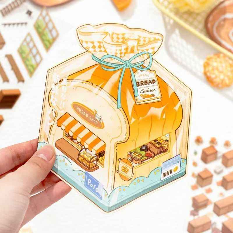 Micro Mini Shop - 3D DIY Miniature Sticker Scenes - 2 Theme Sets Coffee & Dessert Shop Bread & Bakery Shop