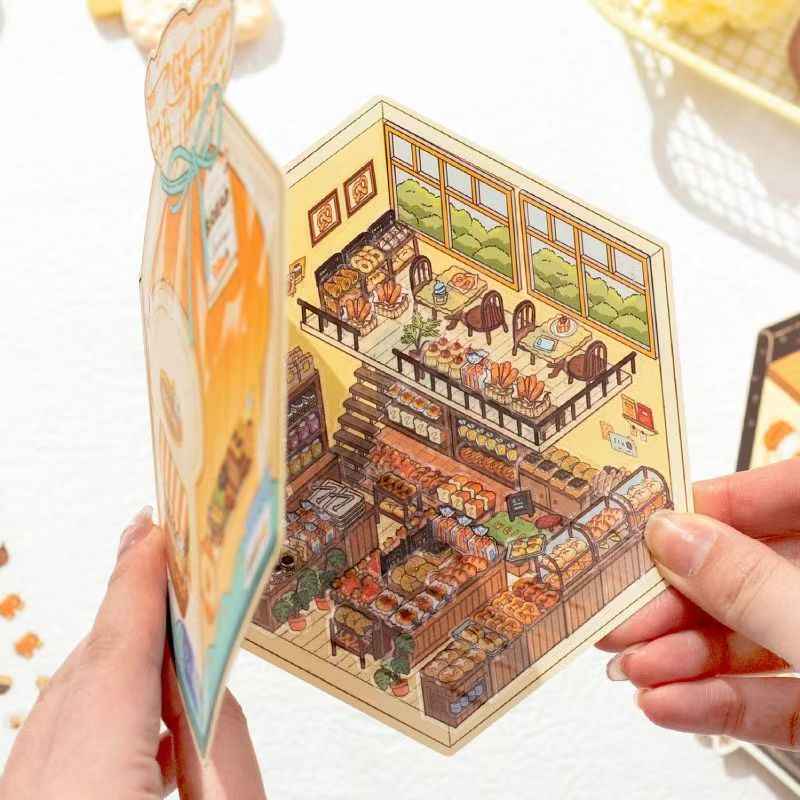 Micro Mini Shop - 3D DIY Miniature Sticker Scenes - 2 Theme Sets Coffee & Dessert Shop Bread & Bakery Shop