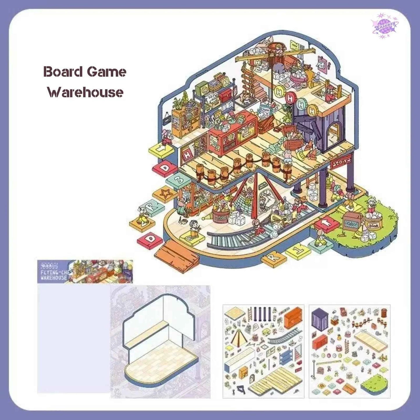 Beautiful Spring 1.0 – 3D DIY Miniature Sticker Scenes - 4 Theme Sets: Spring Tea Party | Ocean Library | Board Game Warehouse | Rabbit Flower Shop