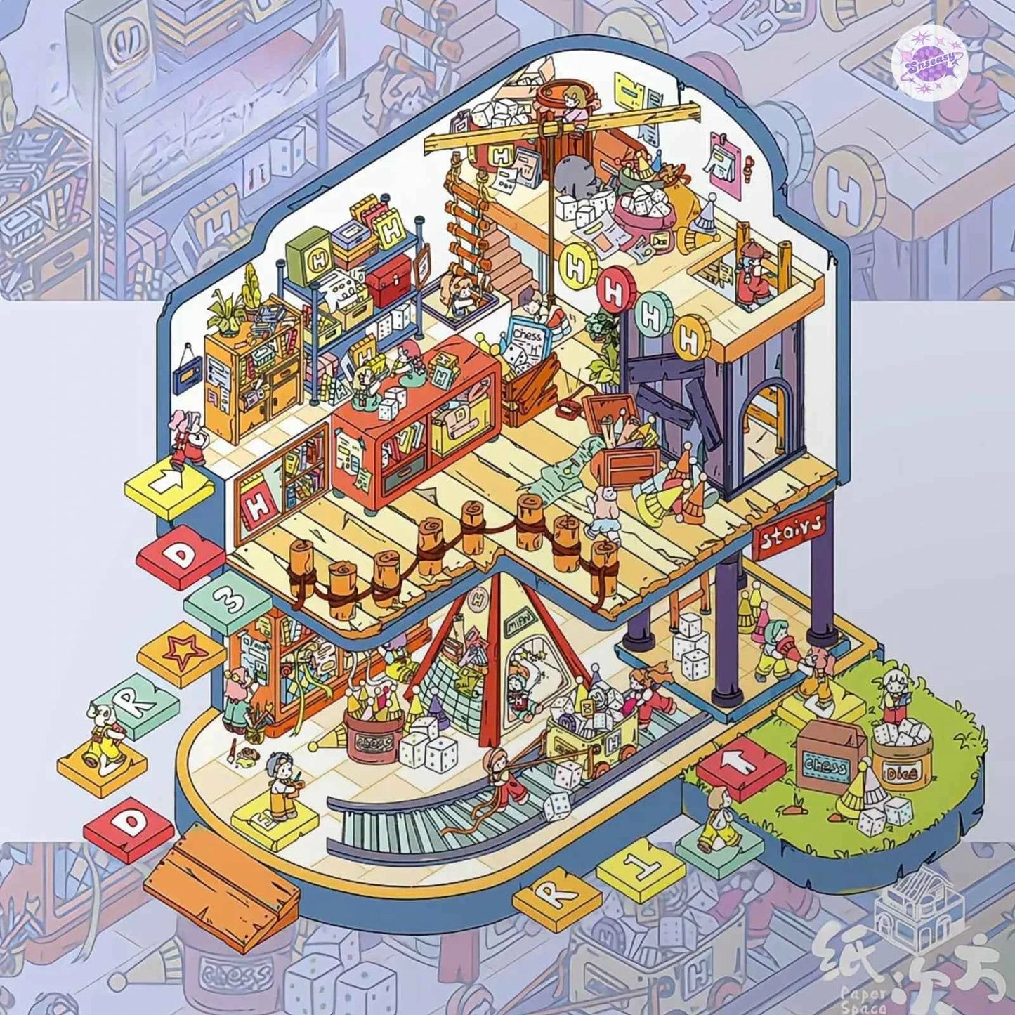 Beautiful Spring 1.0 – 3D DIY Miniature Sticker Scenes - 4 Theme Sets: Spring Tea Party | Ocean Library | Board Game Warehouse | Rabbit Flower Shop