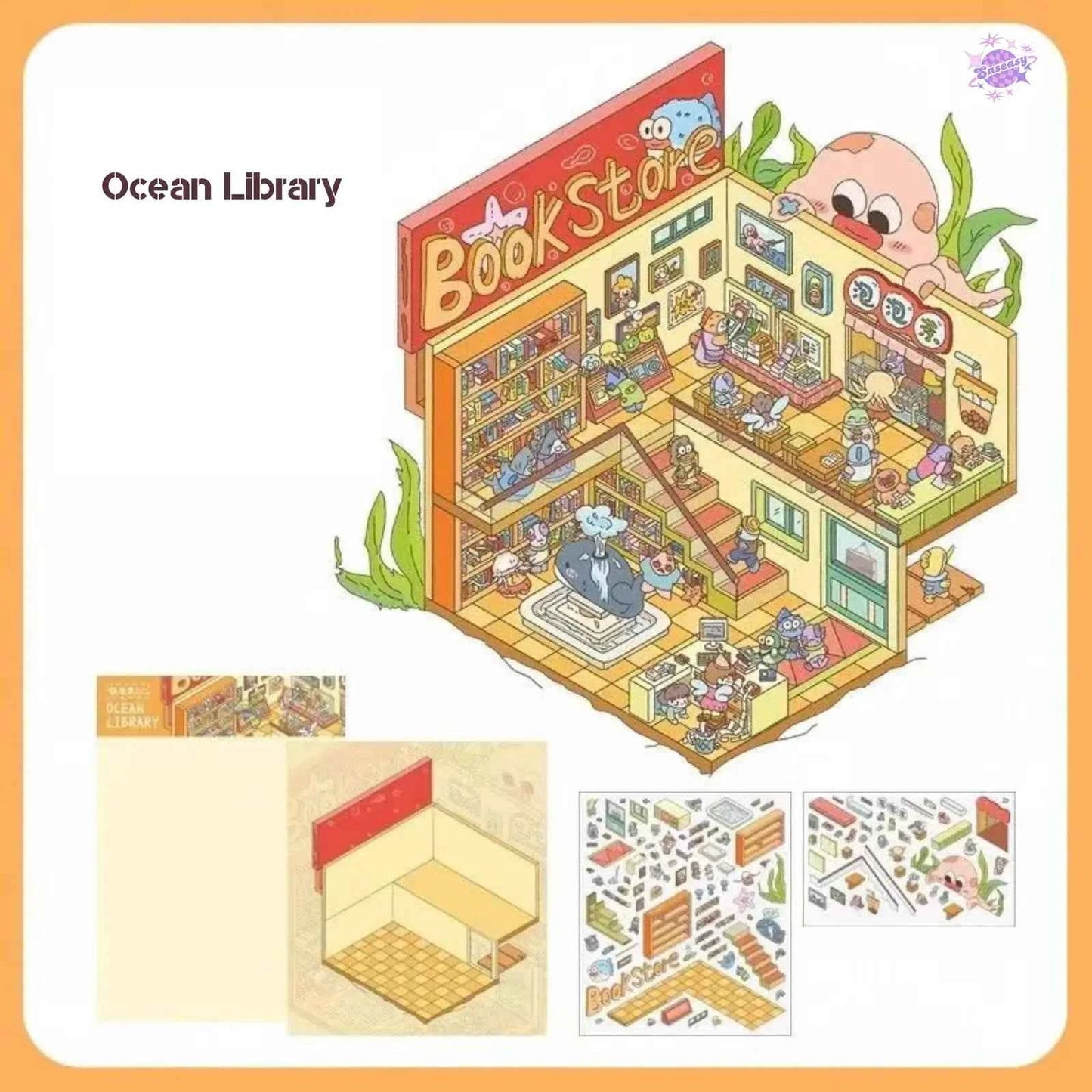 Beautiful Spring 1.0 – 3D DIY Miniature Sticker Scenes - 4 Theme Sets: Spring Tea Party | Ocean Library | Board Game Warehouse | Rabbit Flower Shop