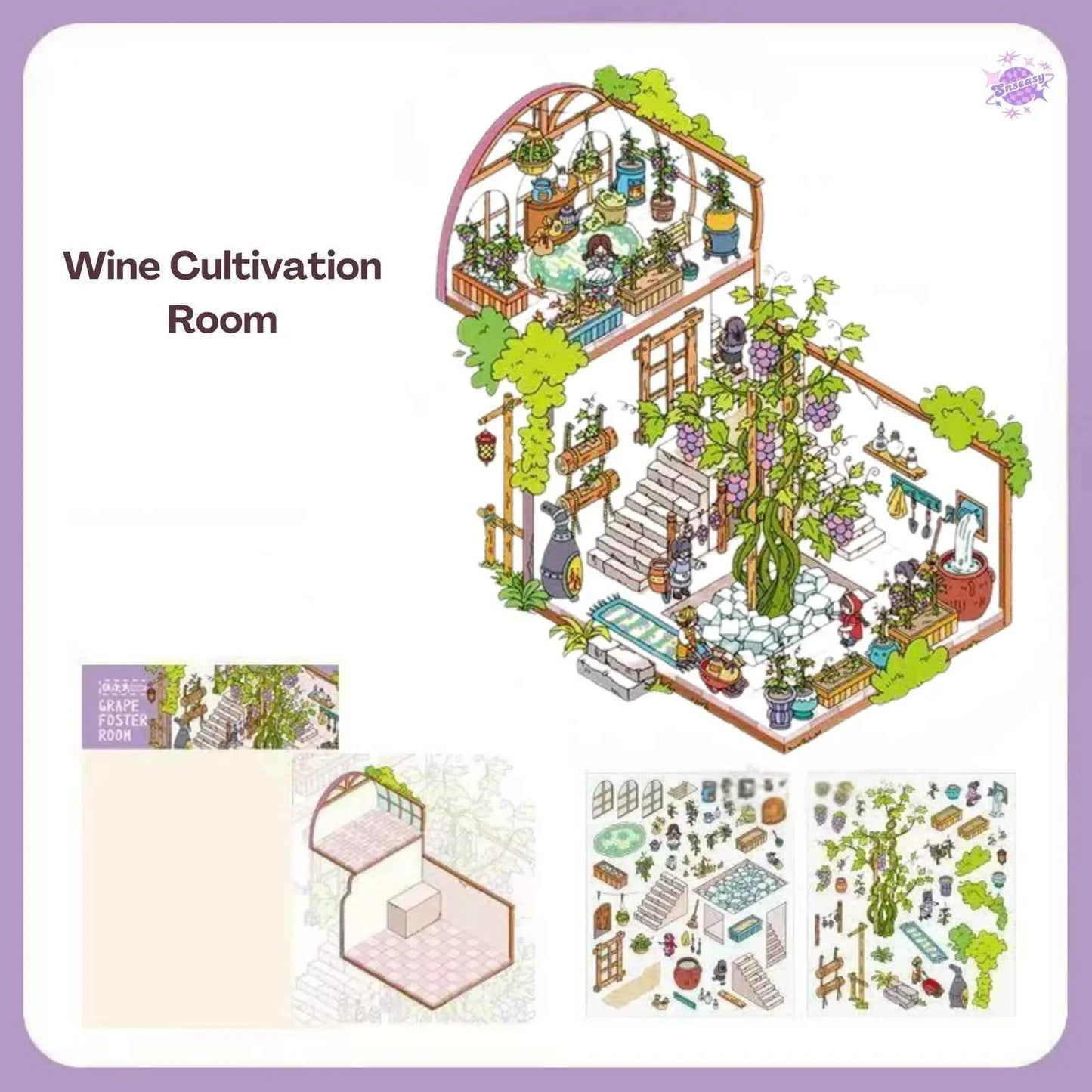 Beautiful Spring 2.0 – 3D DIY Miniature Sticker Scenes - 4 Theme Sets: Wine Estate | Wine Formula | Wine Research Lab | Wine Cultivation Room