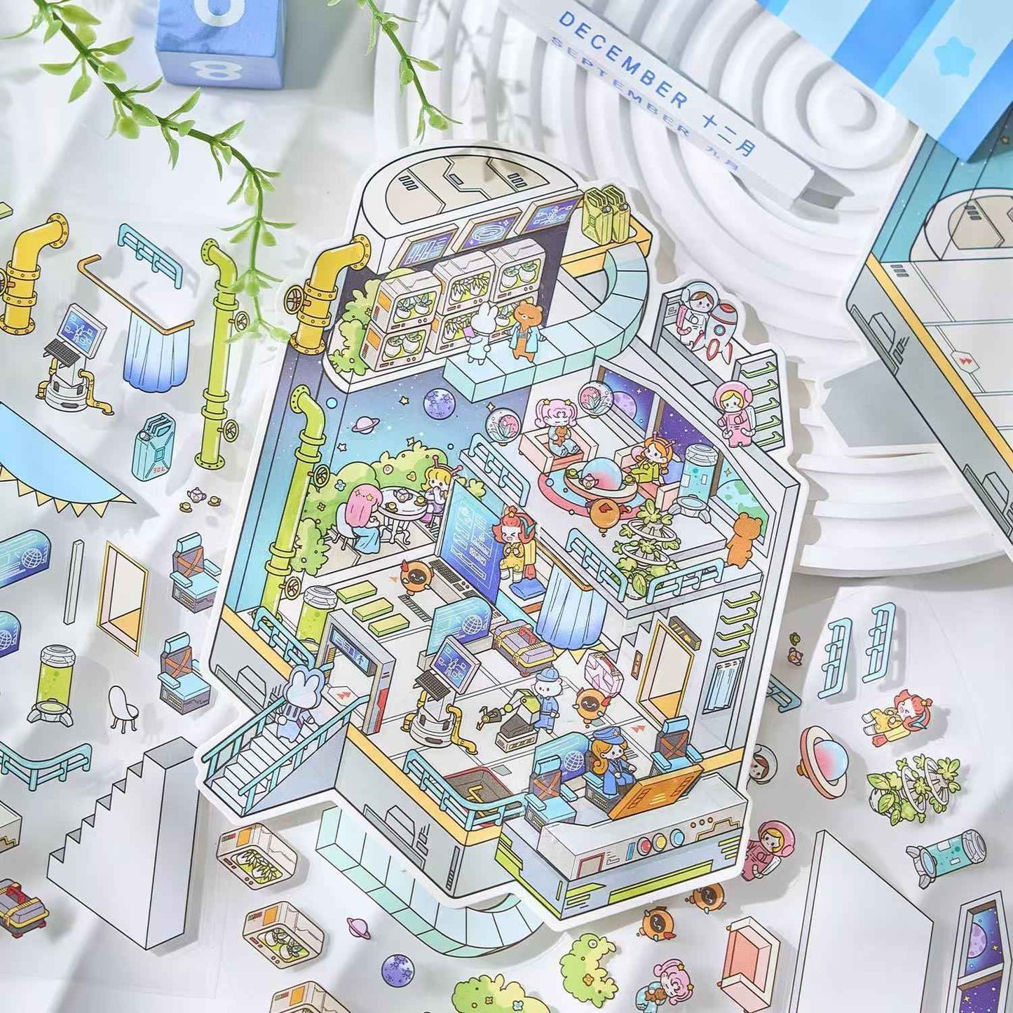 Dream Music Box – 3D DIY Miniature Sticker Scenes - 4 Theme Sets: Dream Music Box | Super Space Station | Sunshine Picnic | Rose Prince