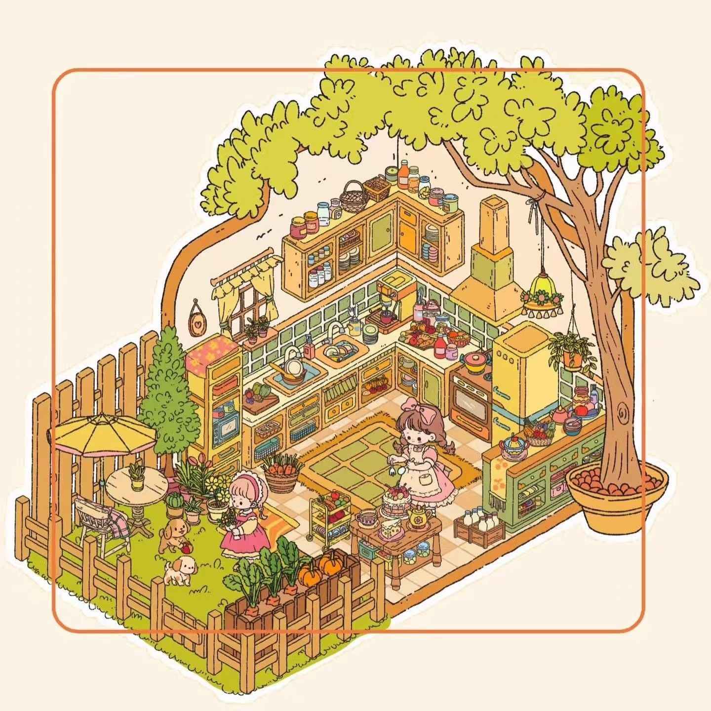 European Cottage – 3D DIY Miniature Sticker Scenes - 4 Theme Sets: Kitchen Room | Bedroom | Living Room | Art Gallery
