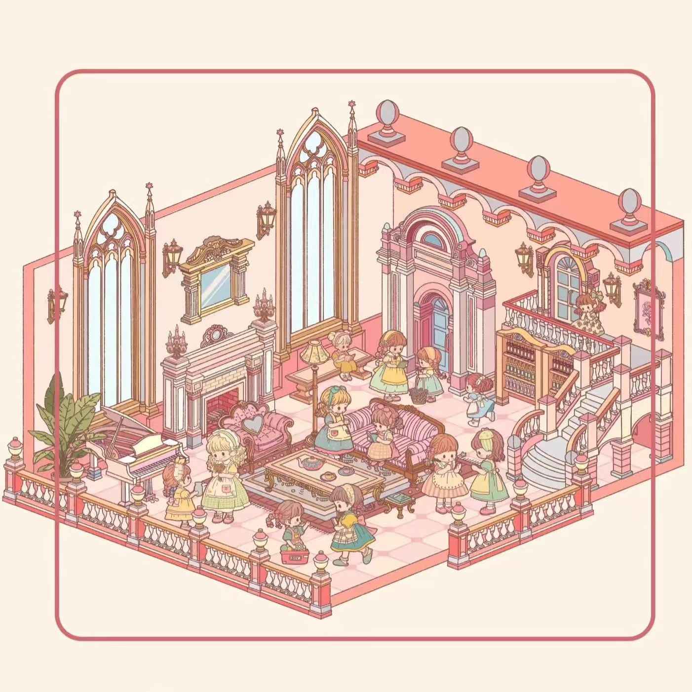 European Cottage – 3D DIY Miniature Sticker Scenes - 4 Theme Sets: Kitchen Room | Bedroom | Living Room | Art Gallery