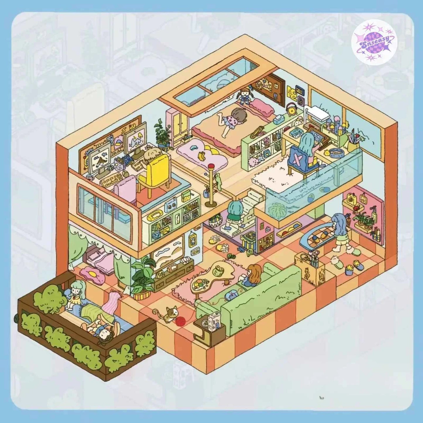 Cozy Cottage Series – 3D DIY Miniature Sticker Scenes - 5 Theme Sets: Spring in the Park | Garden Villa | Leisure Holiday | Home for Hermit Girls | Forest Cottage