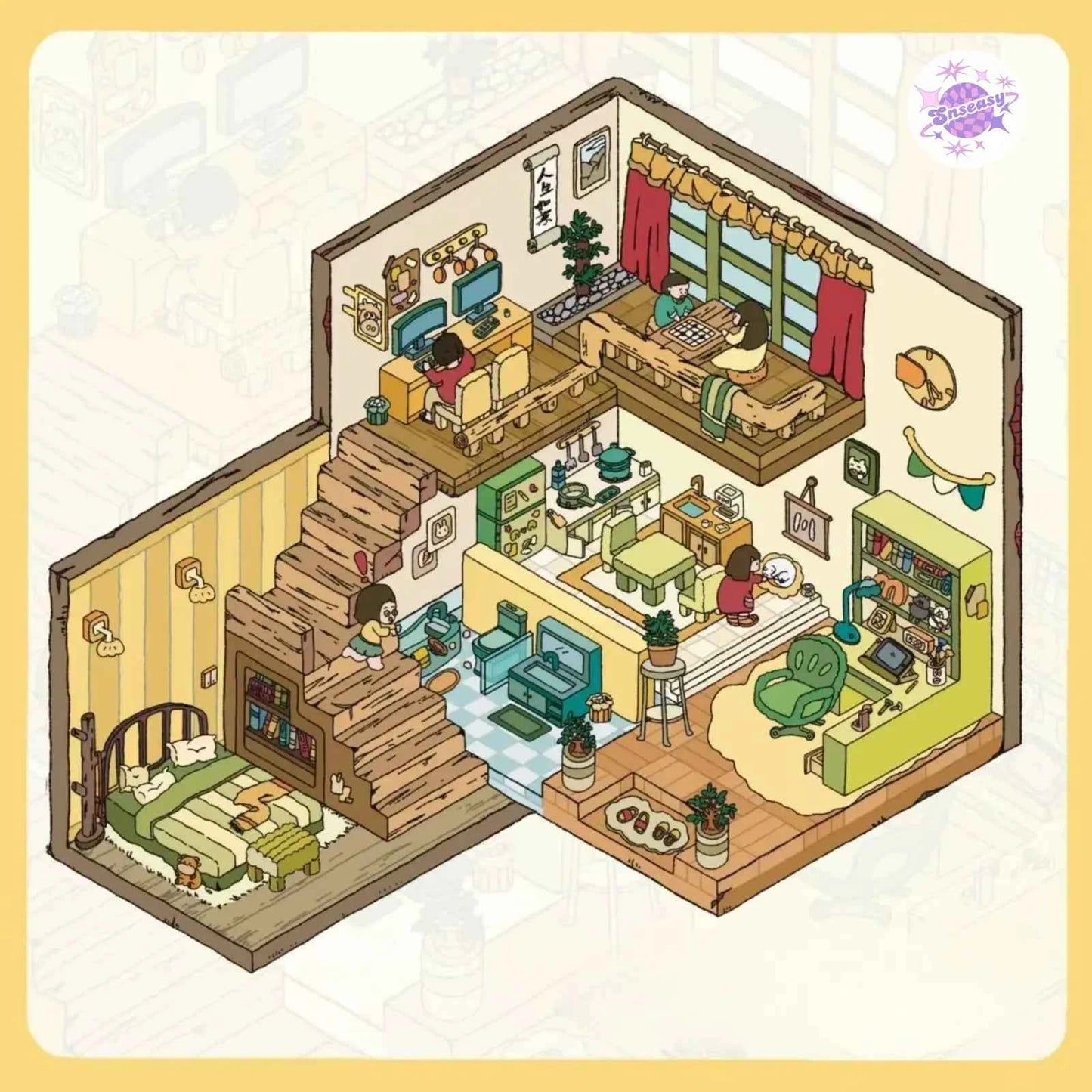 Cozy Cottage Series – 3D DIY Miniature Sticker Scenes - 5 Theme Sets: Spring in the Park | Garden Villa | Leisure Holiday | Home for Hermit Girls | Forest Cottage