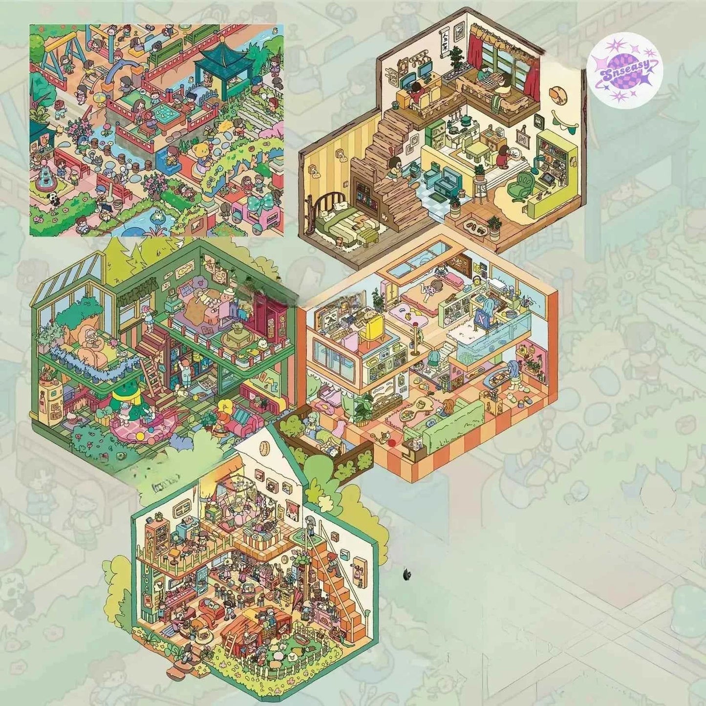 Cozy Cottage Series – 3D DIY Miniature Sticker Scenes - 5 Theme Sets: Spring in the Park | Garden Villa | Leisure Holiday | Home for Hermit Girls | Forest Cottage