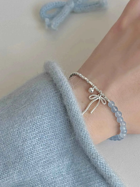 "Cool Blue Elegance" 925 Sterling Silver Blue Gemstone Bracelet with Bowknot - Chilly Chic, Ins Style, Unique Design