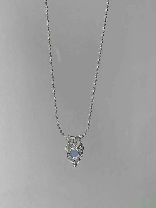 "Ice Feather" Glacier Blue Gemstone Necklace - Minimalist, Refined, and Cool Chic