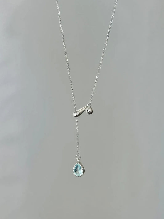 "Walden Lake" 925 Sterling Silver Lake Blue Water Drop Necklace - Delicate, Cool Chic, and Adjustable - SNSEASY