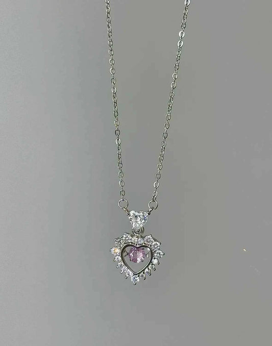 "Magic Pink Glow" 925 Sterling Silver Pink Heart Necklace - Delicate, Playful, and Unique