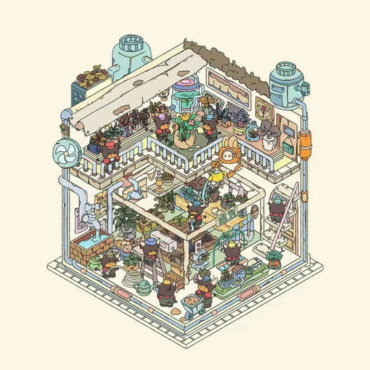 Echoes of Wasteland Series – 3D DIY Miniature Sticker Scenes - 4 Theme Sets: Sunset Pharmacy | Mechanical Ark | Power Station | Sundry Farm