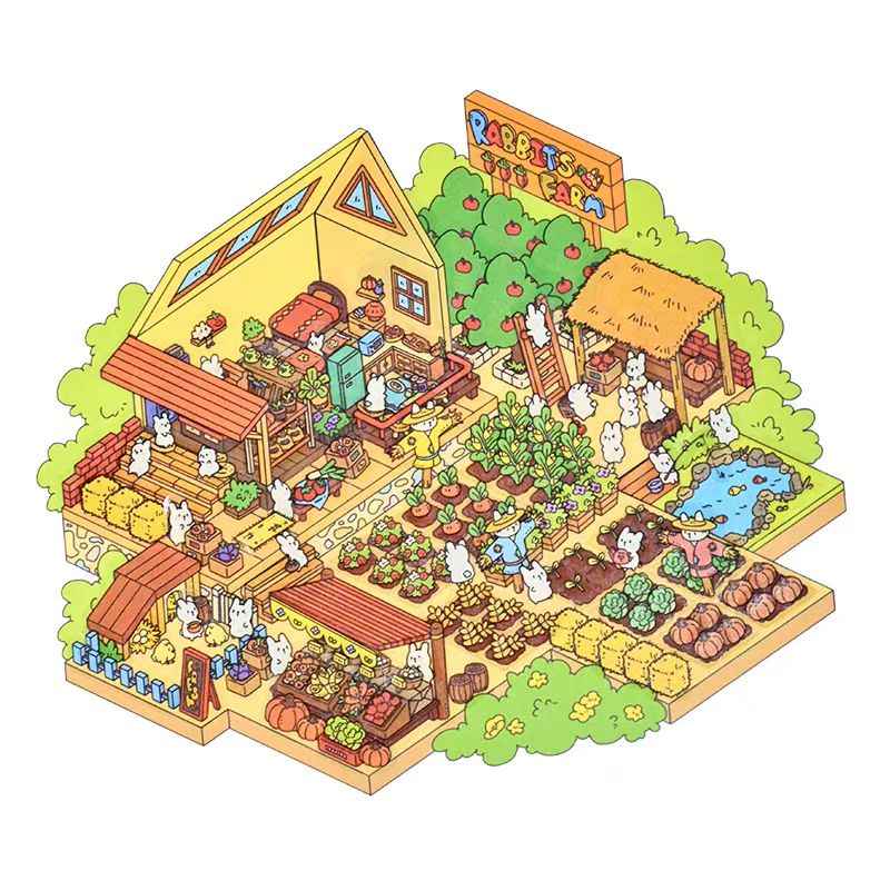 Easter Bunny Series – 3D DIY Miniature Sticker Scenes - 4 Theme Sets: Easter Lawn | Easter Party | Bunny Magic World | Bunny Farm