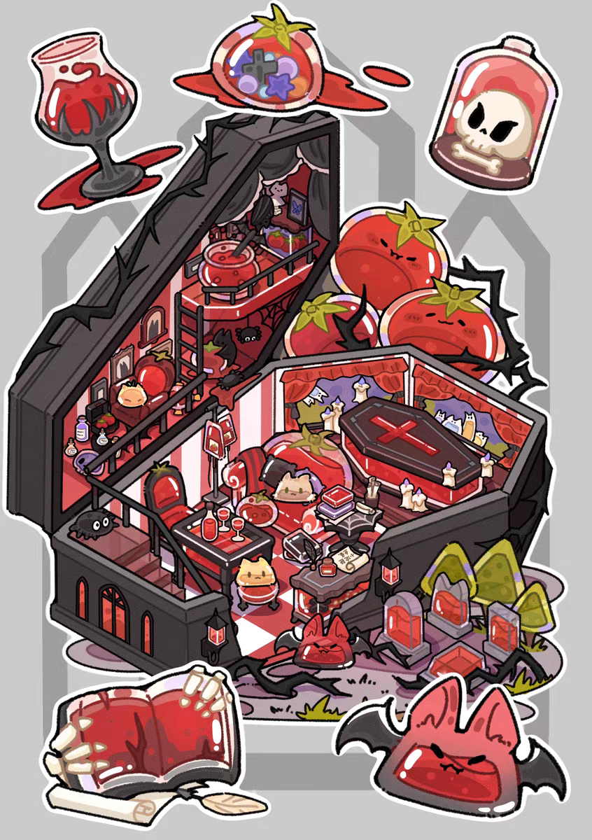 Jelly Series 3.0 – 3D Miniature Sticker Scenes - 2 Theme Sets: Black & Red Tomato Jelly | Blue & White Dream Jelly
