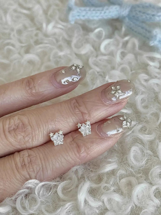 "Charming Starlight" 999 Pure Silver Star Stud Earrings - Japanese Style, Delicate, and Elegant