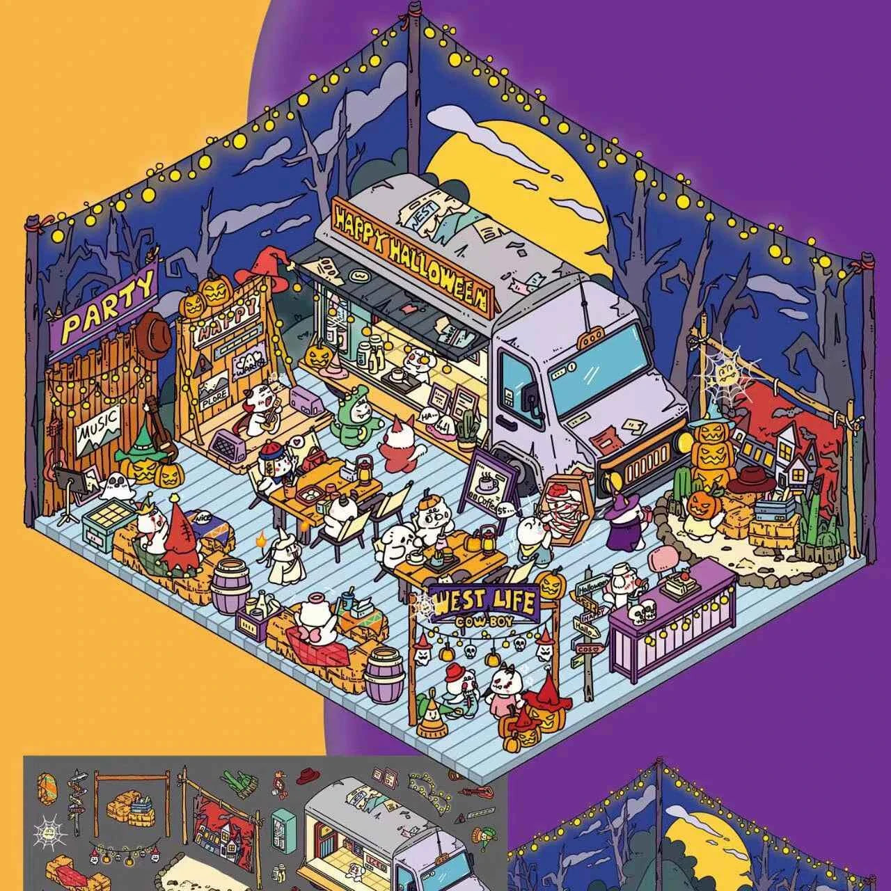 Happy Halloween 3D Isometric Room Stickers - 2 Theme Sets: Halloween Outdoor Party | Halloween (One Piece) - SNSEASY
