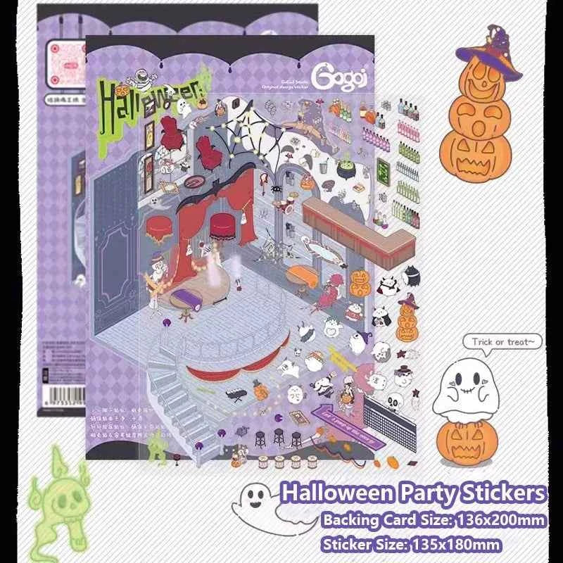 Happy Halloween 3D Isometric Room Stickers - 2 Theme Sets: Halloween Outdoor Party | Halloween (One Piece) - SNSEASY