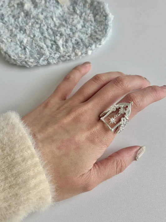 "Window to Starlight" Starburst Vintage Window Ring - Unique, Elegant, and Retro