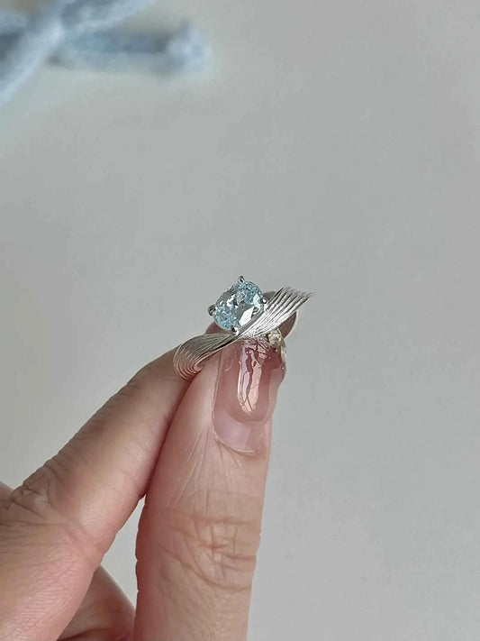 "Mercury Wave" 925 Sterling Silver Ring with Sea Blue Artificial Gems - Delicate, Luxurious, and Cool Chic