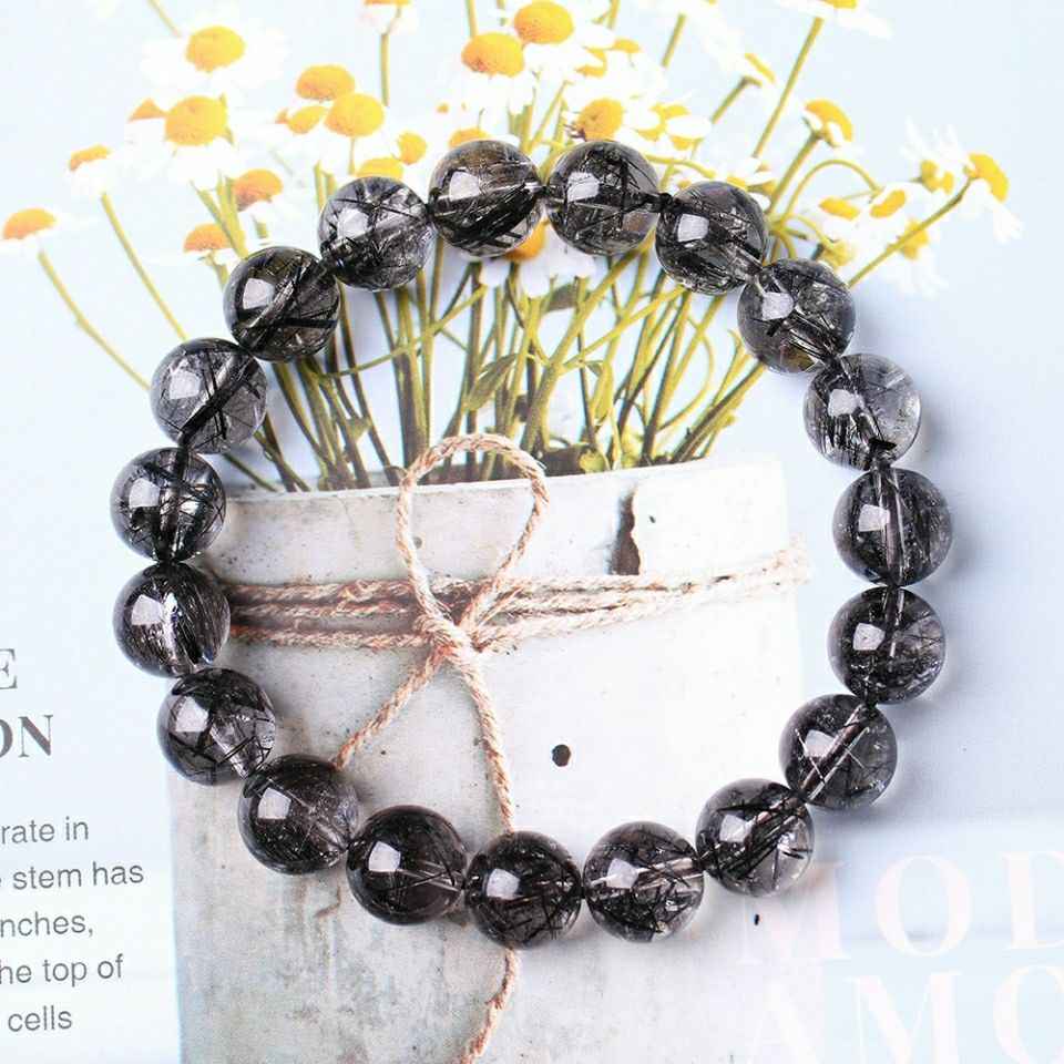 Black Rutilated Quartz Bracelet – Natural 4mm–10mm Crystal for Protection, Focus & Energy Alignment