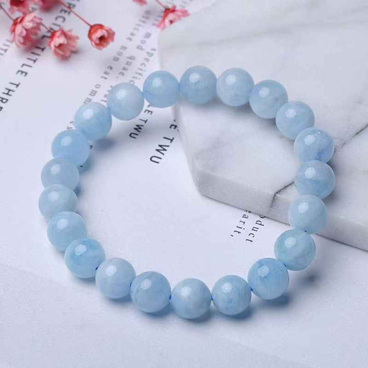 Aquamarine Bead Bracelet – 8mm & 10mm Natural Gemstones for Calm, Clarity & Tranquility