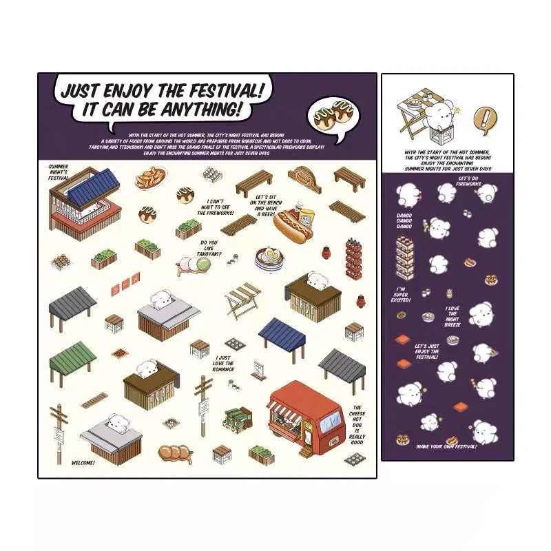 OOJ Simulation Business 3D Isometric Room Stickers - 7 Theme Sets: Fresh Market | Bookstore | Laundry | Baking Shop | Dessert | Burger Shop | Firework Market - SNSEASY