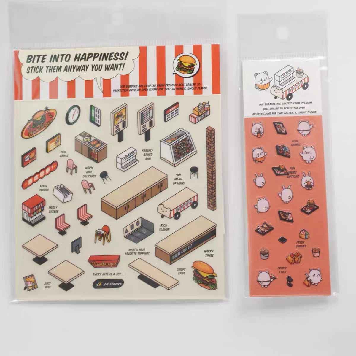 OOJ Simulation Business 3D Isometric Room Stickers - 7 Theme Sets: Fresh Market | Bookstore | Laundry | Baking Shop | Dessert | Burger Shop | Firework Market - SNSEASY