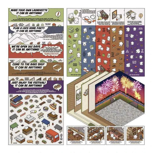 OOJ Simulation Business 3D Isometric Room Stickers - 7 Theme Sets: Fresh Market | Bookstore | Laundry | Baking Shop | Dessert | Burger Shop | Firework Market - SNSEASY