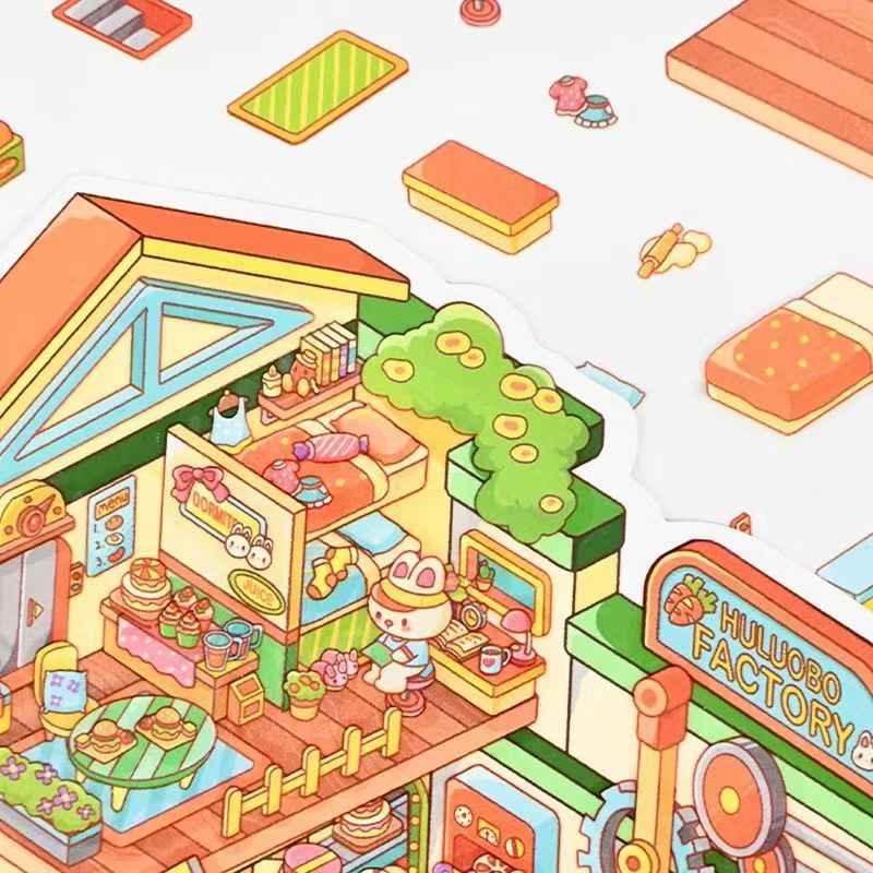 Plus Series – 3D Miniature Sticker Scenes - 2 Theme Sets: Carrot Factory | Chocolate Factory