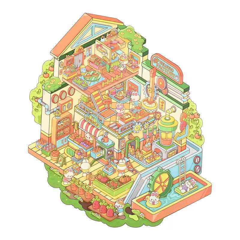 Plus Series – 3D Miniature Sticker Scenes - 2 Theme Sets: Carrot Factory | Chocolate Factory