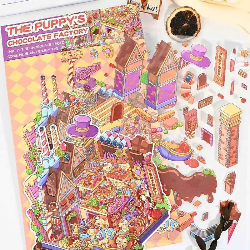 Plus Series – 3D Miniature Sticker Scenes - 2 Theme Sets: Carrot Factory | Chocolate Factory