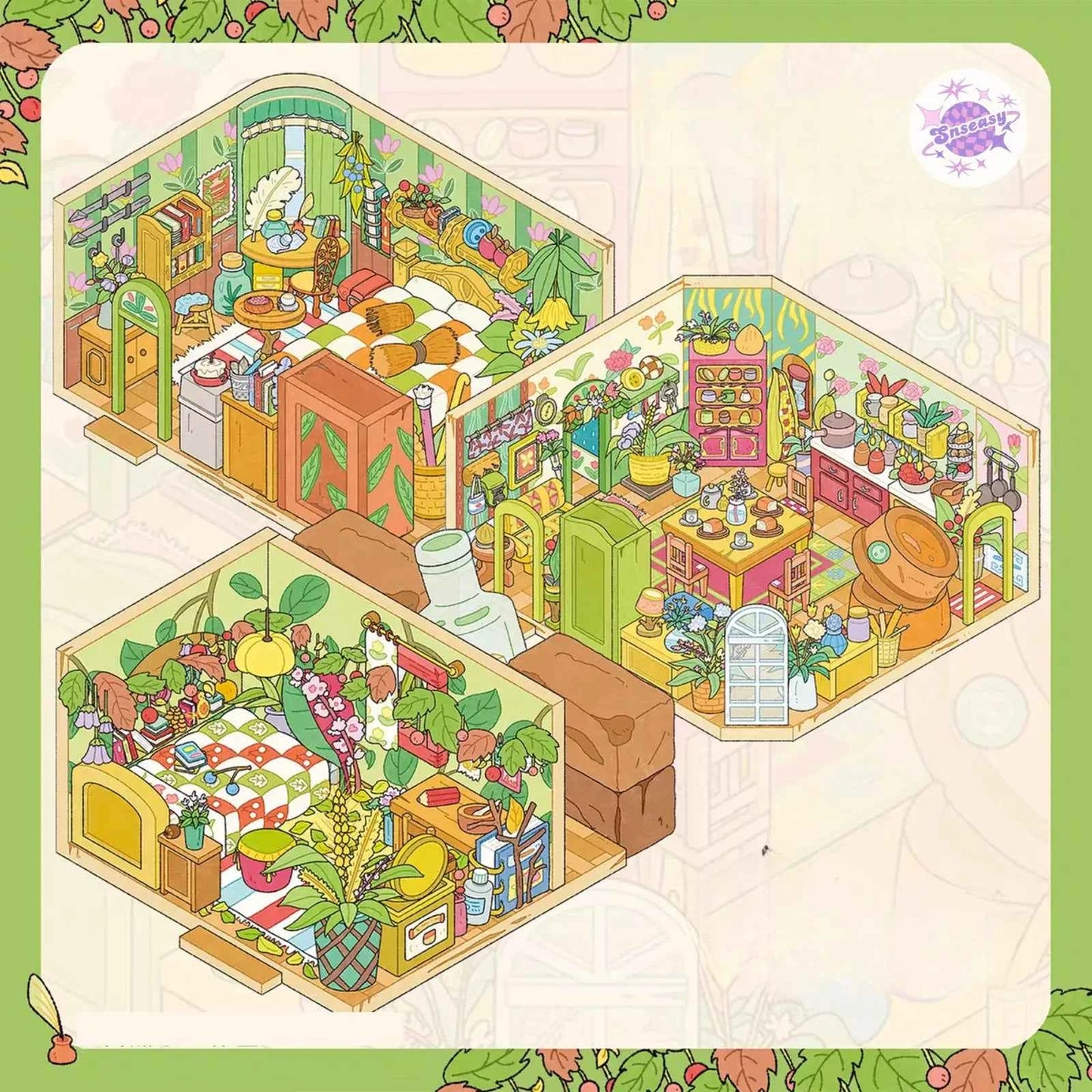 Arietti's Room – 3D Miniature Sticker Scenes - 3 Theme Sets: Arietti's Bedroom | Parents' Bedroom | Living Room