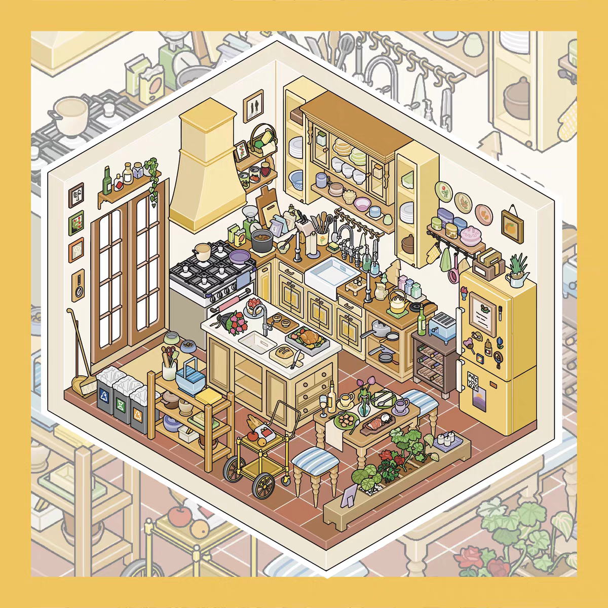 Field Town 2.0 – 3D Miniature Sticker Scenes - 3 Theme Sets: Living Room | Kitchen | Bathroom