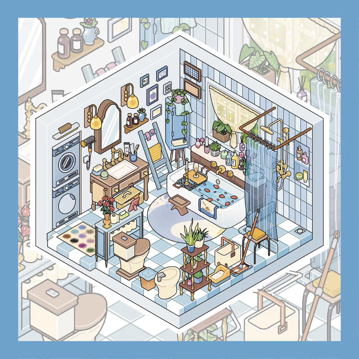 Field Town 2.0 – 3D Miniature Sticker Scenes - 3 Theme Sets: Living Room | Kitchen | Bathroom
